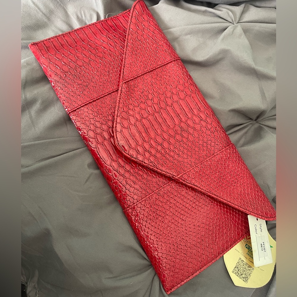 Urban Expressions Red Clutch snake skin material